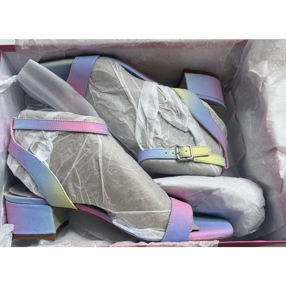 NEW Vince Camuto Jantta High Heel Rainbow Sandals Size 7.5 Women’s Pink Blue - Picture 10 of 11